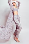 Nirmooha_Grey Modal Satin Placement Hand Embroidery Sequins Hem Pant _at_Aza_Fashions