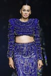 Buy_Itrh_Blue Net Embellished Crystal Akhenaten Blouse And Fish-cut Lehenga Set 