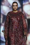 Shop_Itrh_Maroon Net Embellished Crystal Round Kemet Kaftan With Gloves _at_Aza_Fashions