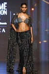 Itrh_Black Net Embellished Crystal Halter Desert Mirage Cape Skirt Set _Online_at_Aza_Fashions