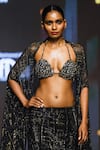 Buy_Itrh_Black Net Embellished Crystal Halter Desert Mirage Cape Skirt Set _Online_at_Aza_Fashions