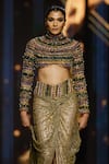 Itrh_Multi Color Net Embellished Crystal High Neck Pharaohs Finery Top And Skirt Set _Online_at_Aza_Fashions