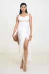 Buy_Rishi and Vibhuti_Ivory Crepe Embroidery Thread Sweetheart Neck Airel Placement Bodysuit Dress _at_Aza_Fashions