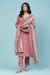 Buy_Aarke Ritu Kumar_Pink Crimp Moss Satin Embroidery Thread Notched Ersheen Kurta Set _at_Aza_Fashions