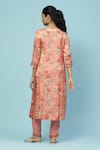 Shop_Aarke Ritu Kumar_Peach Recycle Poly Satin Printed Floral Notched Rubaiyat Kurta Set _at_Aza_Fashions