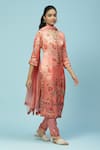 Buy_Aarke Ritu Kumar_Peach Recycle Poly Satin Printed Floral Notched Rubaiyat Kurta Set _Online_at_Aza_Fashions