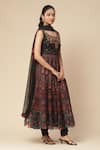 Buy_Aarke Ritu Kumar_Black Kota Doria Printed Floral Stripe Round Turbat Anarkali Set _Online_at_Aza_Fashions