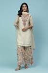 Buy_Aarke Ritu Kumar_White Kota Doria Embroidery Zari Thread Round Shahaab Floral Yoke Kurta Set _at_Aza_Fashions