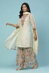 Aarke Ritu Kumar_White Kota Doria Embroidery Zari Thread Round Shahaab Floral Yoke Kurta Set _Online_at_Aza_Fashions