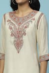 Buy_Aarke Ritu Kumar_White Kota Doria Embroidery Zari Thread Round Shahaab Floral Yoke Kurta Set _Online_at_Aza_Fashions