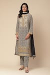 Buy_Aarke Ritu Kumar_Grey Viscose Cotton Georgette Printed Mughal Notched Ekka Kurta Set _at_Aza_Fashions