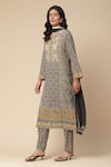 Aarke Ritu Kumar_Grey Viscose Cotton Georgette Printed Mughal Notched Ekka Kurta Set _Online_at_Aza_Fashions