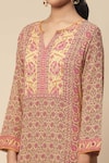 Buy_Aarke Ritu Kumar_Yellow Viscose Cotton Georgette Printed Mughal Notched Ekka Flower Kurta Set _Online_at_Aza_Fashions