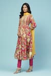 Aarke Ritu Kumar_Fuchsia Rayon Slub Printed Paisley Floral Round Twiggy Anarkali Set _Online_at_Aza_Fashions