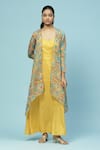 Buy_Aarke Ritu Kumar_Yellow Kota Doria Print Florin Garden Turbat Shrug With Solid Dress _at_Aza_Fashions