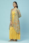 Aarke Ritu Kumar_Yellow Kota Doria Print Florin Garden Turbat Shrug With Solid Dress _Online_at_Aza_Fashions