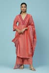 Buy_Aarke Ritu Kumar_Pink Cotton Slub 20s Printed Striped V Neck Zinnia Kurta Pant Set _at_Aza_Fashions