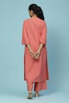 Shop_Aarke Ritu Kumar_Pink Cotton Slub 20s Printed Striped V Neck Zinnia Kurta Pant Set _at_Aza_Fashions