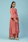 Buy_Aarke Ritu Kumar_Pink Cotton Slub 20s Printed Striped V Neck Zinnia Kurta Pant Set _Online_at_Aza_Fashions