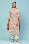 Buy_Aarke Ritu Kumar_Beige Cotton Slub Printed Floral Round Keyhole Tutti Fruti Kurta Set _at_Aza_Fashions