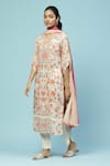 Aarke Ritu Kumar_Beige Cotton Slub Printed Floral Round Keyhole Tutti Fruti Kurta Set _Online_at_Aza_Fashions