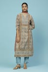 Buy_Aarke Ritu Kumar_Beige Cotton Voile Printed Floral Jaal Notched Vamika Kurta Set _at_Aza_Fashions