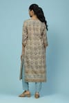 Shop_Aarke Ritu Kumar_Beige Cotton Voile Printed Floral Jaal Notched Vamika Kurta Set _at_Aza_Fashions