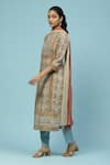 Aarke Ritu Kumar_Beige Cotton Voile Printed Floral Jaal Notched Vamika Kurta Set _Online_at_Aza_Fashions