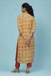 Shop_Aarke Ritu Kumar_Yellow Cotton Voile Printed Floral Jaal Notched Vamika Kurta Pant Set _at_Aza_Fashions