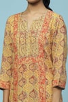 Shop_Aarke Ritu Kumar_Yellow Cotton Voile Printed Floral Jaal Notched Vamika Kurta Pant Set _Online_at_Aza_Fashions