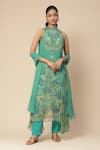 Buy_Aarke Ritu Kumar_Blue Recycle Chiffon Printed Paisley Band Collar Della Kurta Pant Set _at_Aza_Fashions