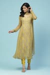 Buy_Aarke Ritu Kumar_Yellow Recycle Chiffon Printed Floral Jaal Round Sanvi Gathered Kurta Set _at_Aza_Fashions