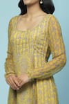 Shop_Aarke Ritu Kumar_Yellow Recycle Chiffon Printed Floral Jaal Round Sanvi Gathered Kurta Set _Online_at_Aza_Fashions