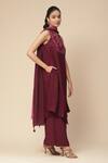 Ritu Kumar, Ri.Ritu Kumar, aarke Ritu Kumar_Wine Cotton, Rayon Embroidery, Tassels Split Audrey Yoke Kurta Palazzo Set_Online_at_Aza_Fashions