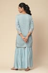 Shop_Aarke Ritu Kumar_Blue Lurex Dobby Embroidered Notched Rubaiyat Kurta Sharara Set _at_Aza_Fashions