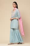 Aarke Ritu Kumar_Blue Lurex Dobby Embroidered Notched Rubaiyat Kurta Sharara Set _Online_at_Aza_Fashions