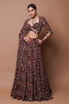 Shop_Ahi Clothing_Multi Color Heavy Georgette Print Gardenia Cutdana Queen Anne Neck Lehenga Set_Online_at_Aza_Fashions