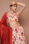 Buy_Ahi Clothing_Cream Heavy Crepe Print Bahar Jharoka Cutdana Sweetheart Neck Lehenga Set_Online_at_Aza_Fashions