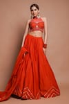 Buy_Ahi Clothing_Orange Chanderi Silk Embroidery Synodic Chevron Wave Embellished Lehenga Set_at_Aza_Fashions