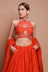 Shop_Ahi Clothing_Orange Chanderi Silk Embroidery Synodic Chevron Wave Embellished Lehenga Set_Online_at_Aza_Fashions