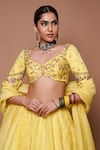 Ahi Clothing_Yellow Chanderi Silk Embroidery Astral Gota Ray Embellished Lehenga Set _at_Aza_Fashions