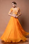 Buy_Ahi Clothing_Yellow Heavy Organza Embroidery Zardosi V Neck Bloom Vine Blouse With Lehenga