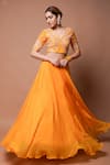 Buy_Ahi Clothing_Yellow Heavy Organza Embroidery Zardosi V Neck Bloom Vine Blouse With Lehenga 