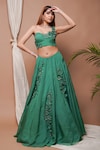 Buy_Ahi Clothing_Green Heavy Organza Embroidery 3d Bloom Corsage Embellished Lehenga With Blouse_at_Aza_Fashions