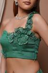 Ahi Clothing_Green Heavy Organza Embroidery 3d Bloom Corsage Embellished Lehenga With Blouse_Online_at_Aza_Fashions