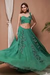 Shop_Ahi Clothing_Green Heavy Organza Embroidery 3d Bloom Corsage Embellished Lehenga With Blouse_Online_at_Aza_Fashions