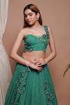 Ahi Clothing_Green Heavy Organza Embroidery 3d Bloom Corsage Embellished Lehenga With Blouse_at_Aza_Fashions