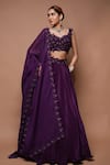 Buy_Ahi Clothing_Wine Natural Crepe Embroidery Zardozi 3d Lily Bloom Embellished Lehenga Set_at_Aza_Fashions