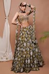 Ahi Clothing_Yellow Natural Crepe Embroidery Zardosi Forest Bloom Print Lehenga Set_at_Aza_Fashions