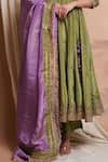 Ahi Clothing_Green Tissue Silk Embroidery Moti V Neck Floral Butti Angarkha Anarkali Set_Online_at_Aza_Fashions